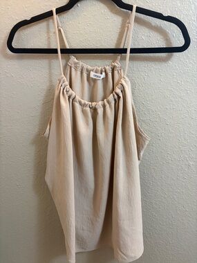 Cherish Beige Cream Gathered Neck Spaghetti Strap Camisole